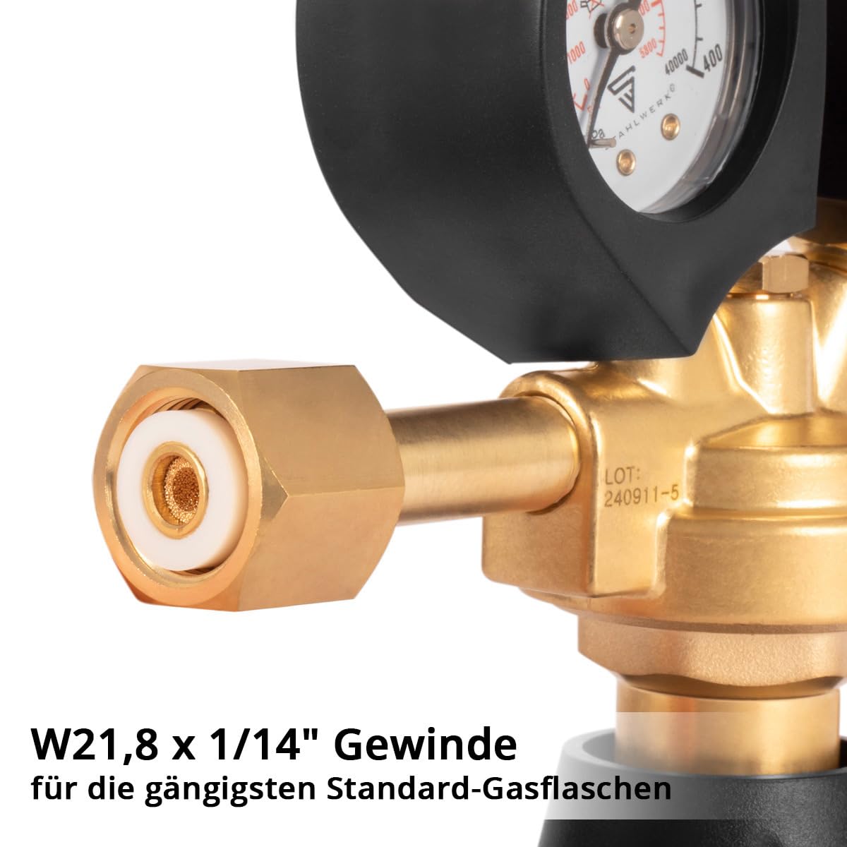 STAHLWERK Druckminderer ST-300 Pro – bis 300 bar, aus hochwertigem Messing, nach DIN EN ISO 2503, für Argon, CO2, Mix 18 & Schutzgase, mit W21,8 x 1/14" Gewinde, stufenlos regelbarer Druckregler