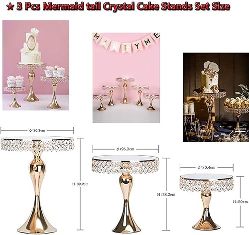 Miniatura 4 de Soportes para tartas, soportes para cupcakes, 3 piezas de cola de sirena de cristal, soporte para tartas de boda, soporte para pasteles, soporte