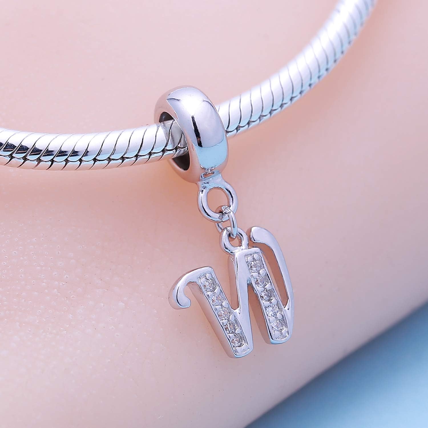 SOUKISS 925 Sterling Silver Letter Beads Initial A-z Dangle Alphabet Crystal Charm Fits European Bracelet Gift for Mother Valentines day - Image 2