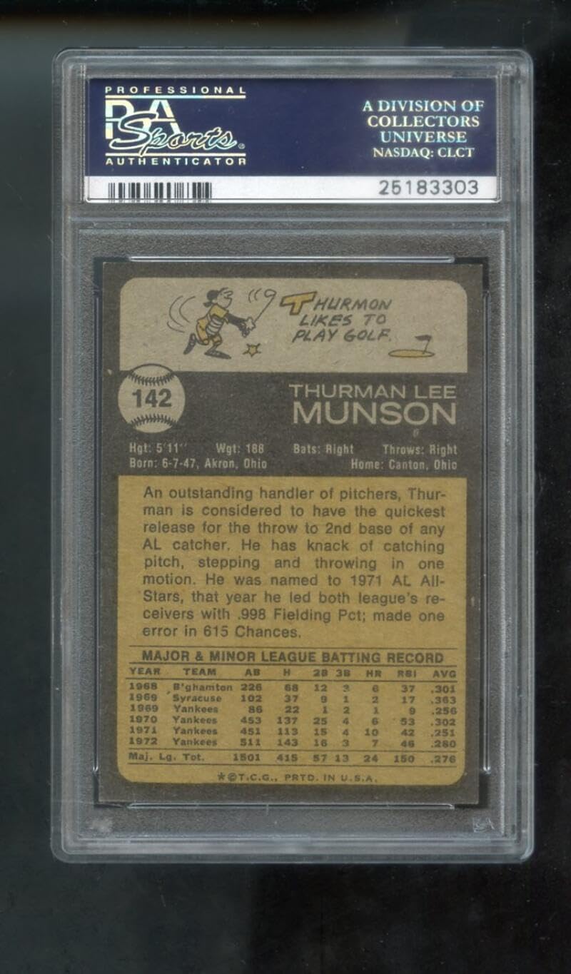 1973 Topps #142 Thurman Munson PSA 6 Graded Baseball Card MLB New York Yankees