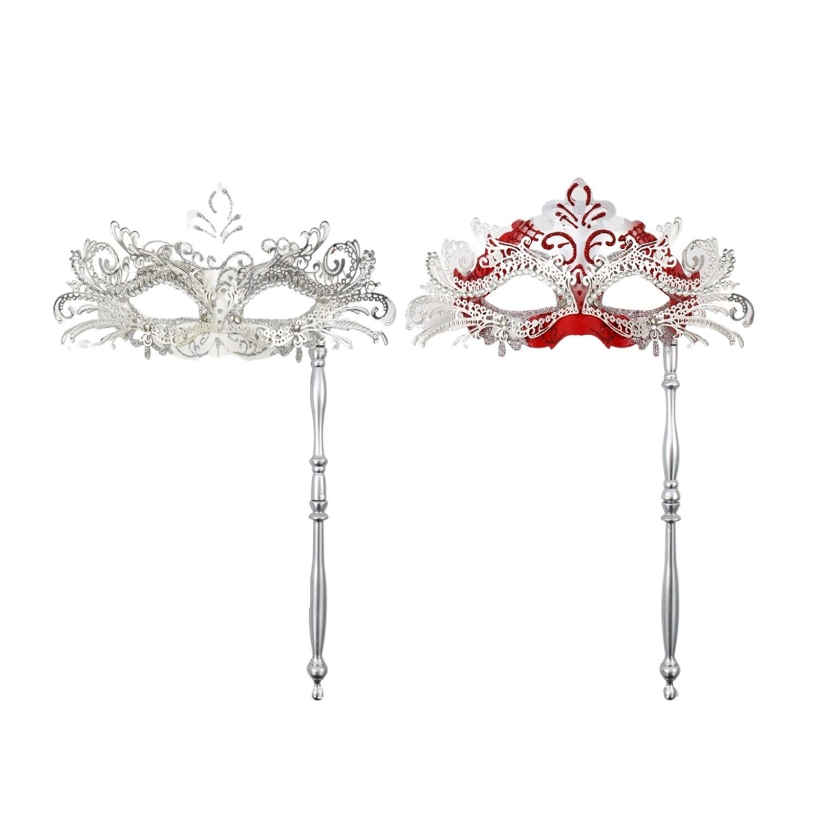 MLYPRU Masquerade Mask for Women with Stick, Masquerade Ball Masks with Rhinestones Couples Mardi Gras Mask for Halloween Venetian(Set A)