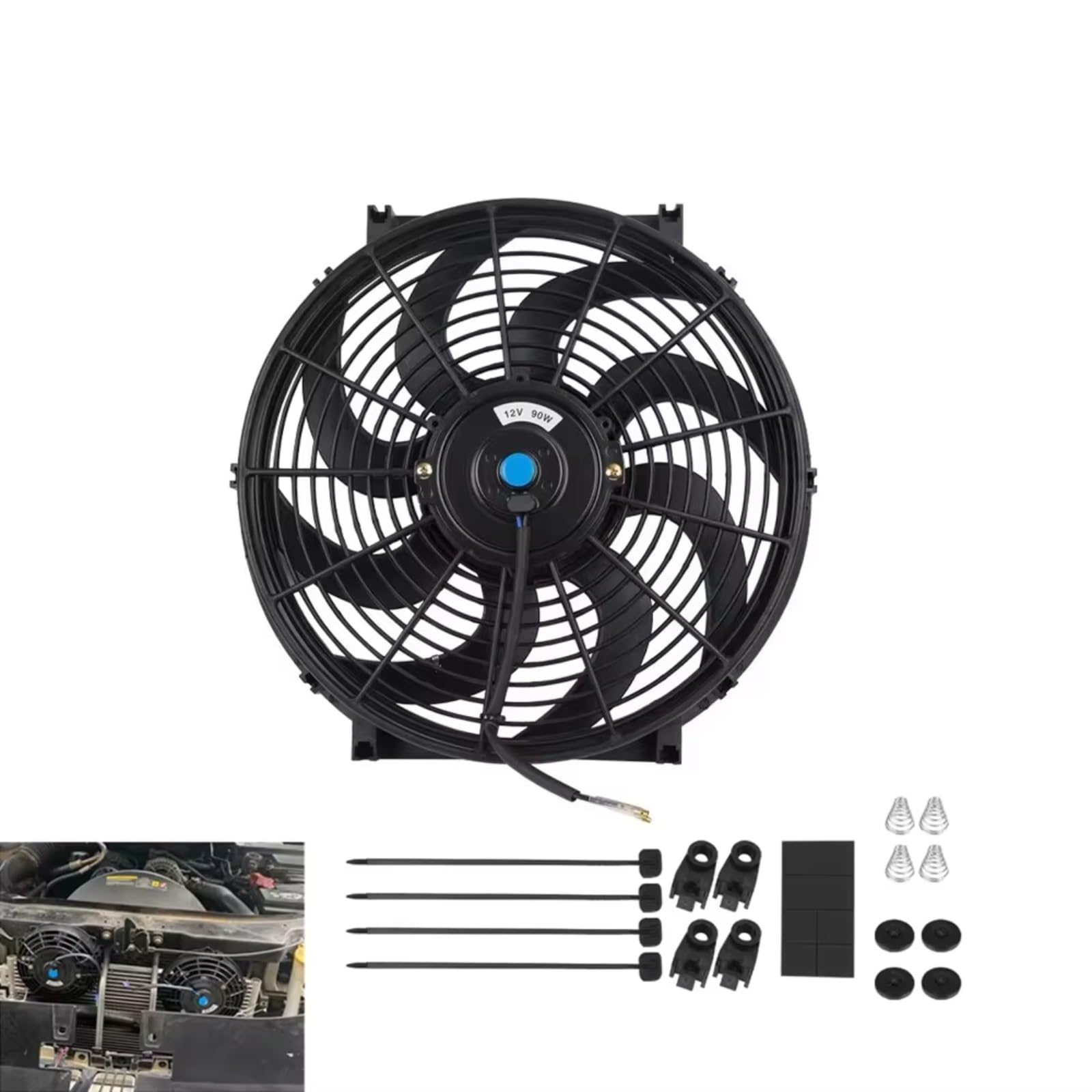 Ventilador Refrigeración Motor Universal 7 Pulgadas 12V 80W 2100RPM Aire Acondicionado Del Coche Ventilador De Refrigeración Aspa Kit De Montaje Fresco