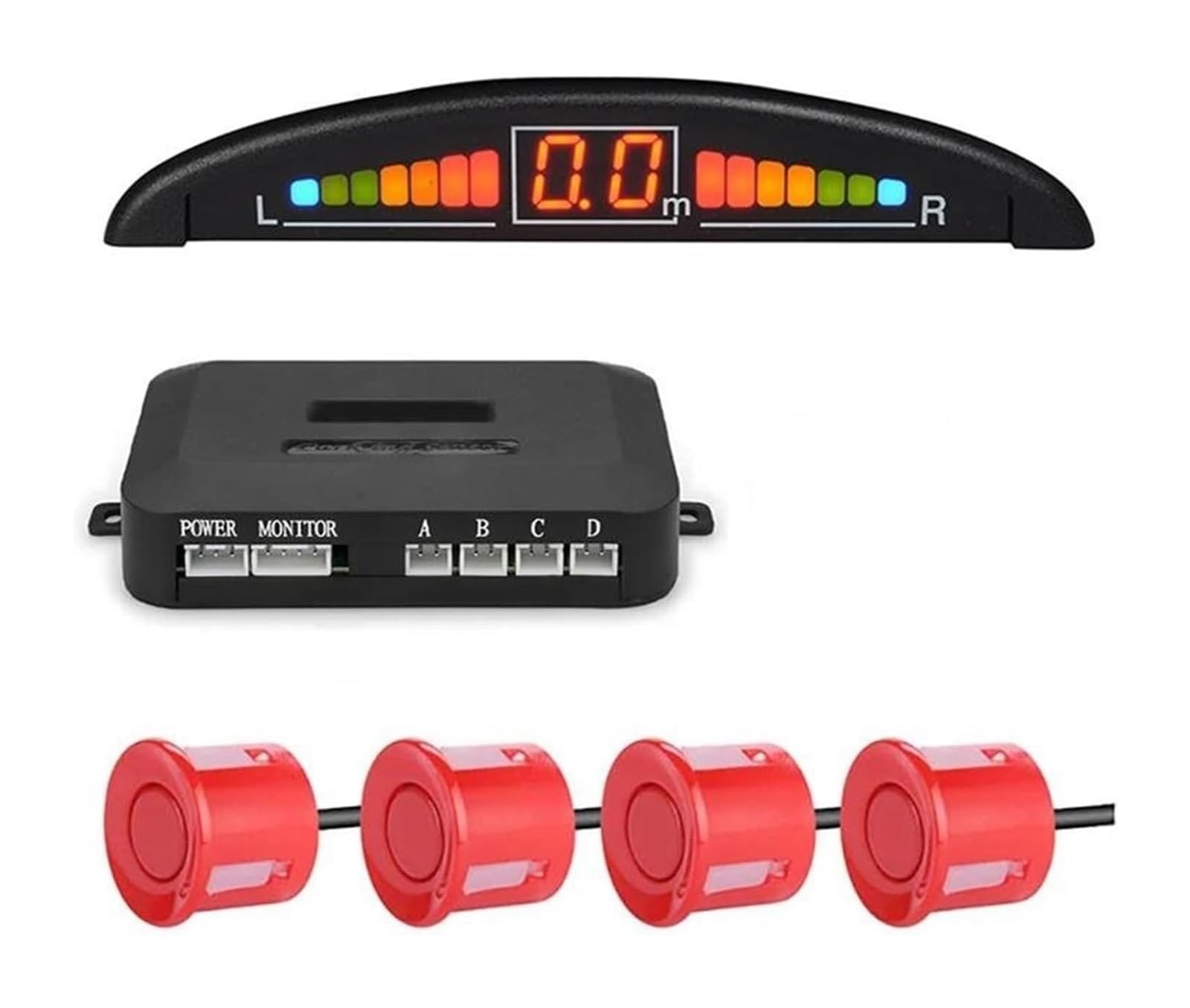 Kit Sensor Aparcamiento Radar Marcha Atrás Trasero para Coche Pantalla Digital Precisa Alarma Obstáculos Parktronic 4 Sensor De Aparcami(Rojo)