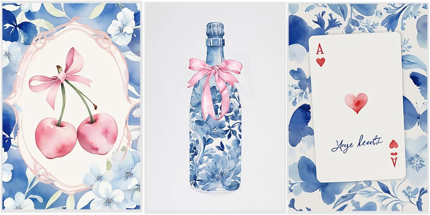 GAWQXEYD Chinese Style Aesthetic Blue White Pink 3 Piece