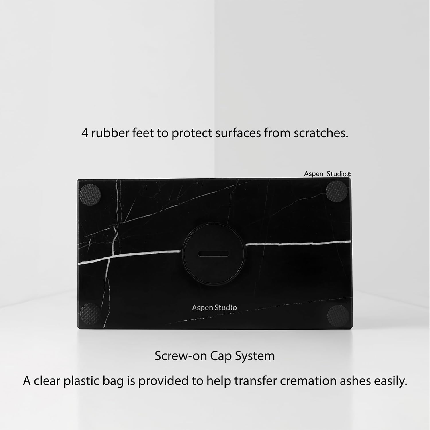 AspenStudio Genuine Black Marquina Marble Cremation Urn for Adult Human Ashes Black Maquina Marble Urn - Image 6