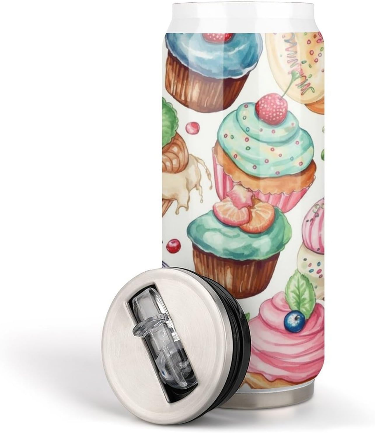 Stainless Steel Cups Cupcakes Donuts Muffins Sugar Printed Coke Cup Stainless Steel Insulated Cups with Lid And Straw