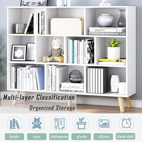 Miniatura 71 de IOTXY - Estantería baja, organizador de madera, 3 niveles con base, estantería horizontal, 10 cubos, color blanco cálido Blanco cálido,Azul