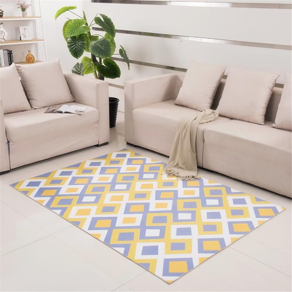 Grand tapis jaune 100x200cm au design géométrique irrégulier pour salon et bureau d'étude