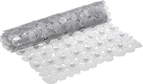 uxcell Tapete de ducha para bañera, 27.5 x 14.2 pulgadas, tapete antideslizante de PVC con agujeros de drenaje, ventosas para bañera, color gris