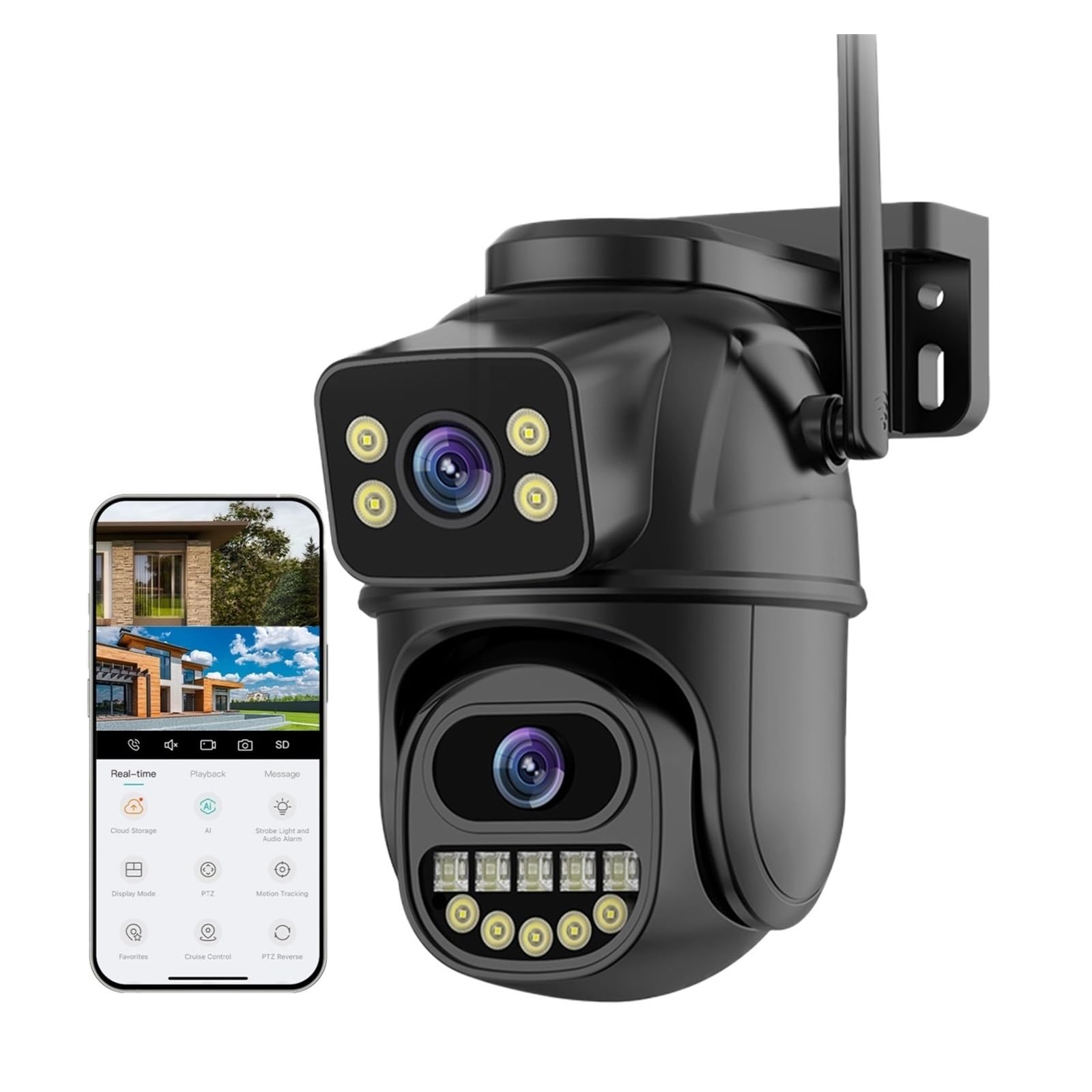 JVDDI Wifi PTZ Camera Dual Lens 6MP External IP Cameras Auto Tracking Security Protection Outdoor CCTV Surveillance(6MP 64G SD Card)