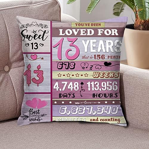 13th Birthday Decorations for Girls,13 Year Old Girl Gift Ideas, Best Present for 13 Year Old Girls, Gifts for 13 Year Old Girl,13th Birthday Gifts for Teen Girls Pillow 18"x18" (1pc Pillowcase)