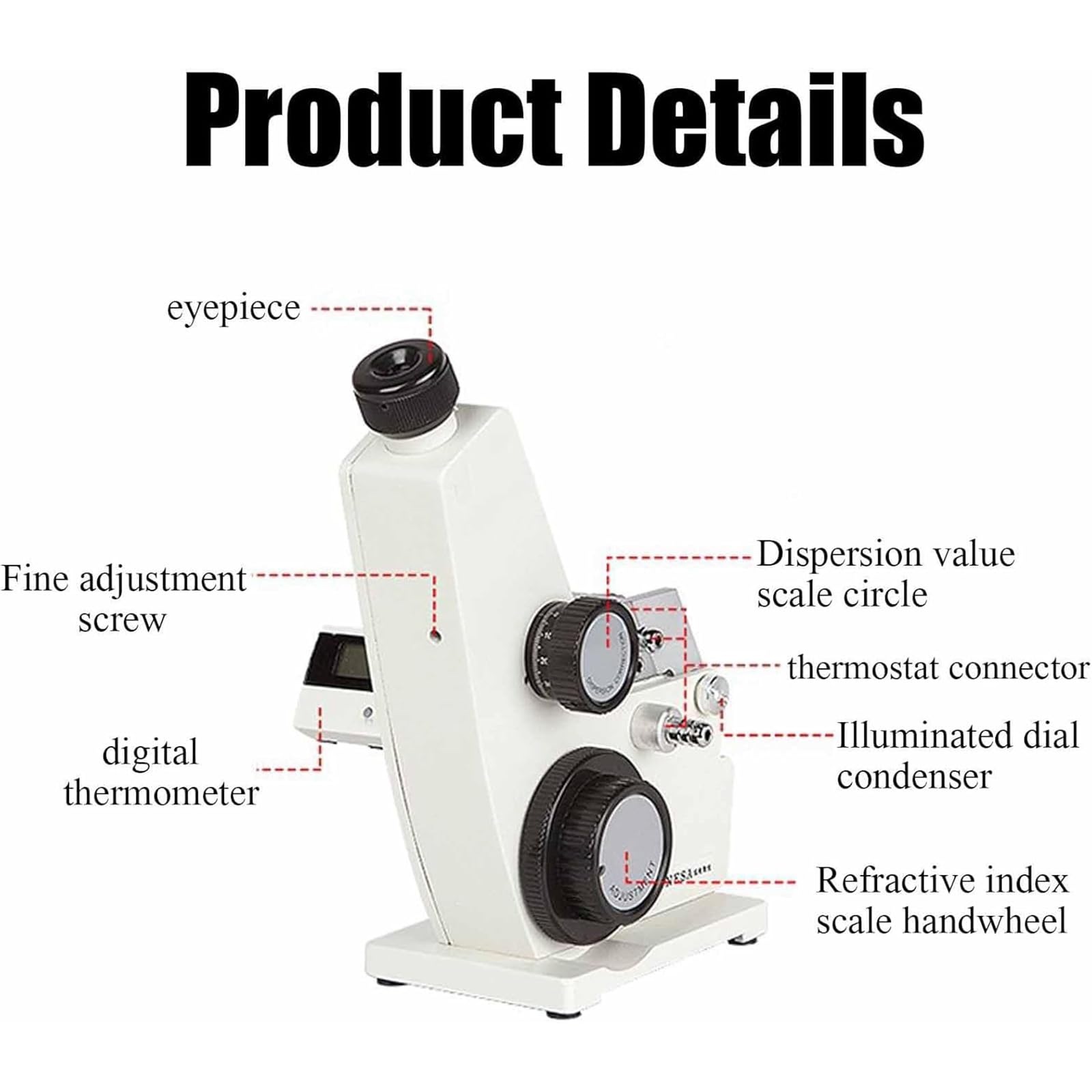 Refractómetro monocular digital, rango de medición: 1.3000-1.7000 ND, 0.0002 de alta precisión, para investigación científica, enseñanza, laboratorios y fábricas