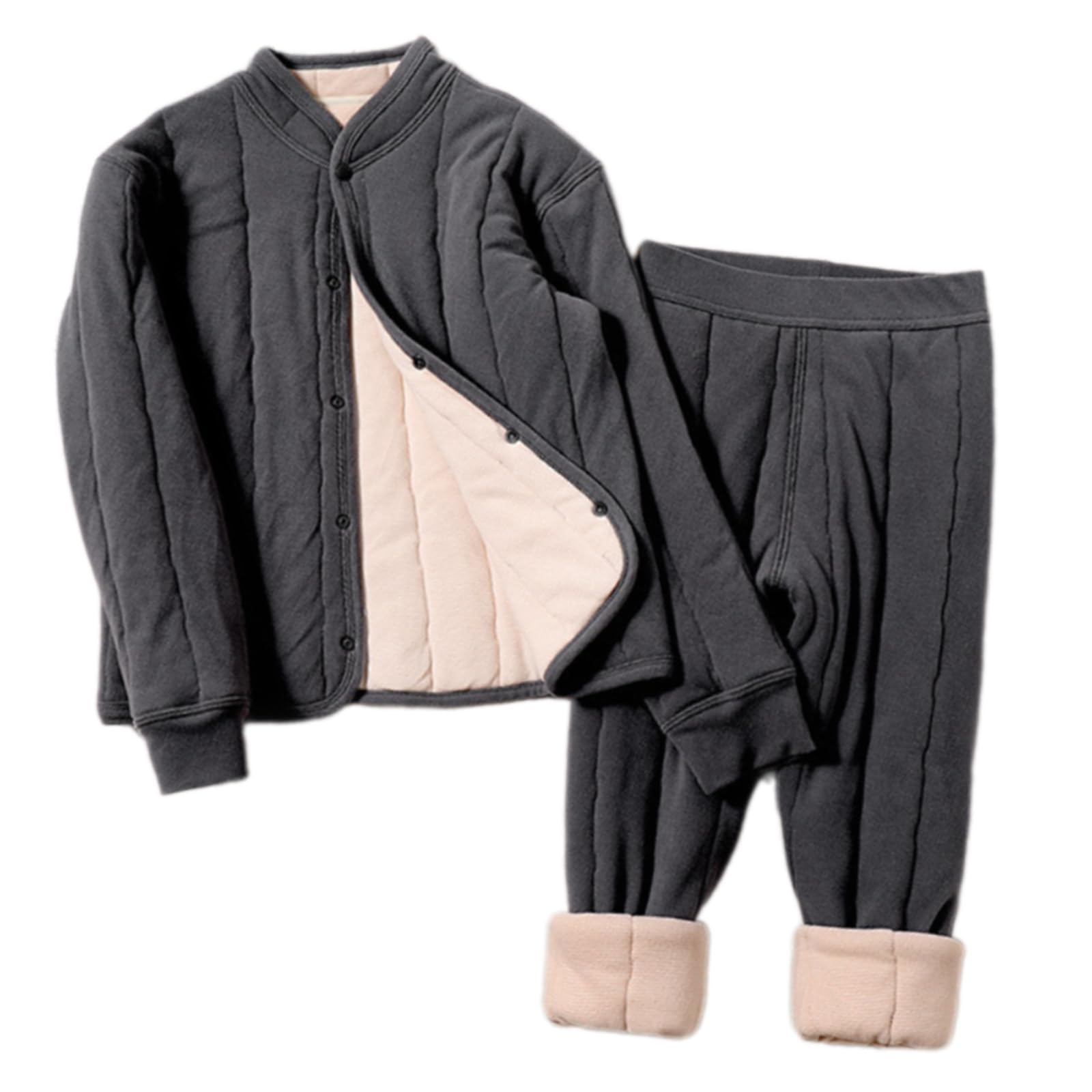 XAGMODSHN 2-teiliges Heimanzug Thermounterwäsche, Dark Grey 170 cm | Heimanzug, Baumwollkleidung, Thermo Unterwäsche für Jungen und Mädchen, passende Nachtwäsche, Winter Pyjama,