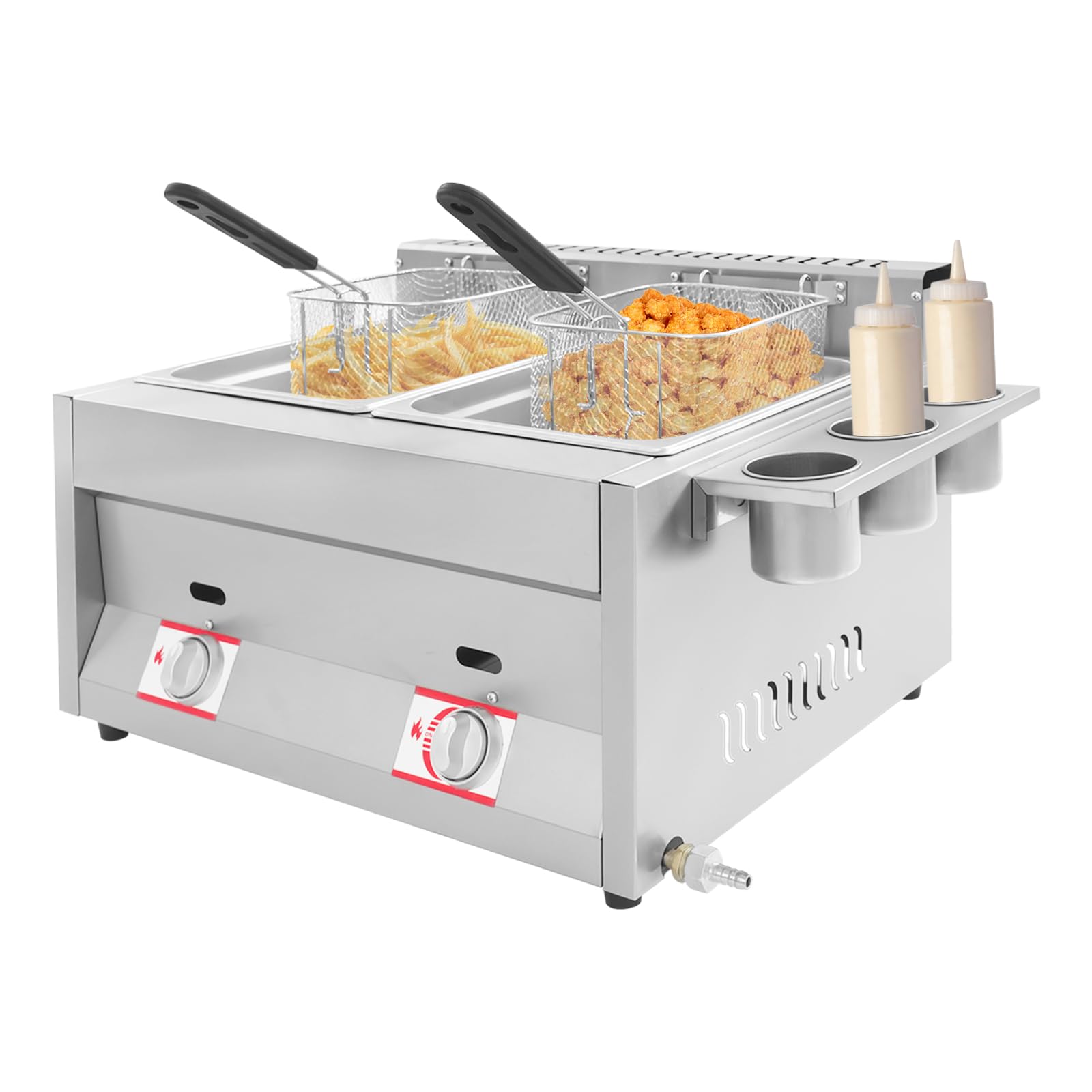 Friteuse à gaz double - 2 x 6 l - En acier inoxydable - Panier amovible - Contrôle de la température indépendant - Friteuse à graisse avec gobelet à épices - Pour usage commercial et privé