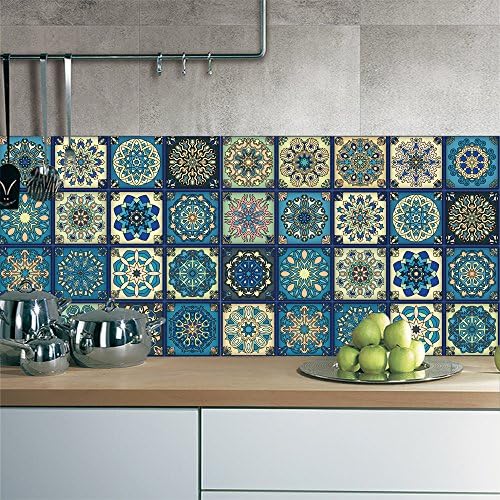 25pc Tile Stickers,Retro Traditional Wall Tile Transfers Stickers Self-Adhesive Peel and Stick Waterproof Kitchen Bathroom DIY Backsplash (6x6in,15x15cm) (cz007)