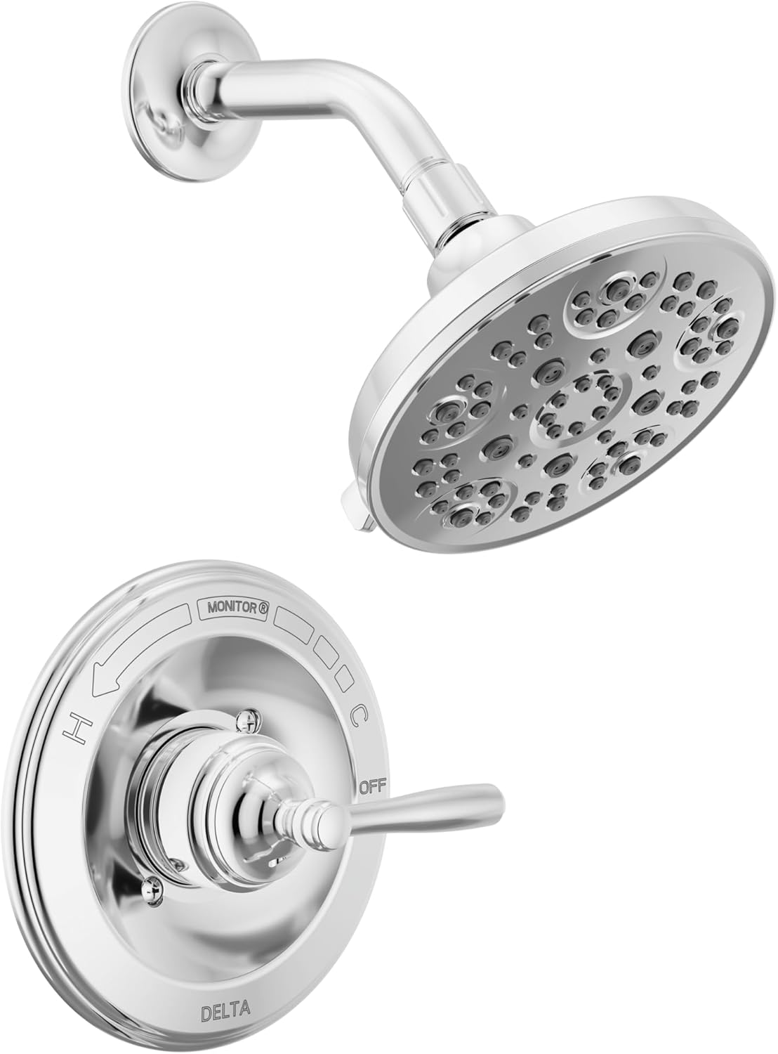 Delta Roe 14 Series 5-Setting Shower Faucet Set, Chrome Shower Head and Handle Set, Valve Trim Kit, Chrome T142985 (Valve Not Included)