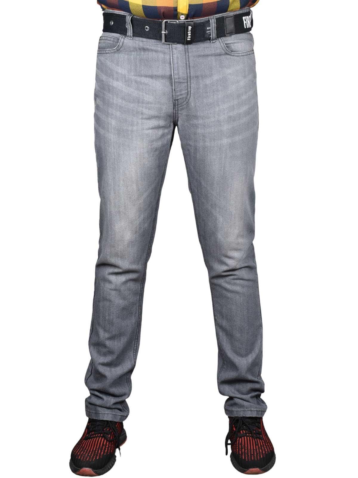 Firetrap Men's Grey Wash Straight Leg Jeans Denim Classic Casual Pants Work Trousers Multi Pockets With Free Belt 36W / 32L