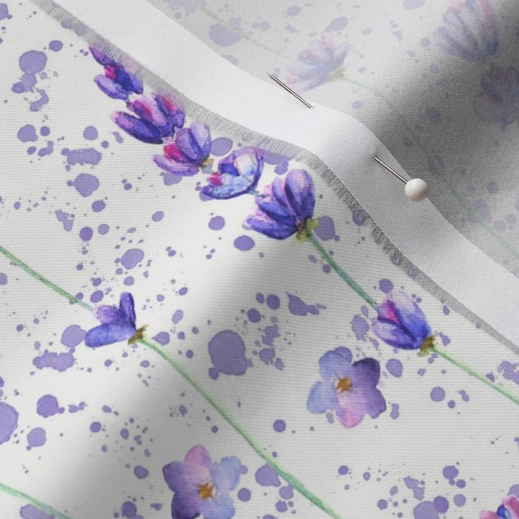 Spoonflower Fabric - Lavender Pattern Flowers Floral Nature Purple Art Plant Watercolor Printed on Organic Cotton Sateen Fabric by The Yard - Sewing Quilting Apparel Home Decor