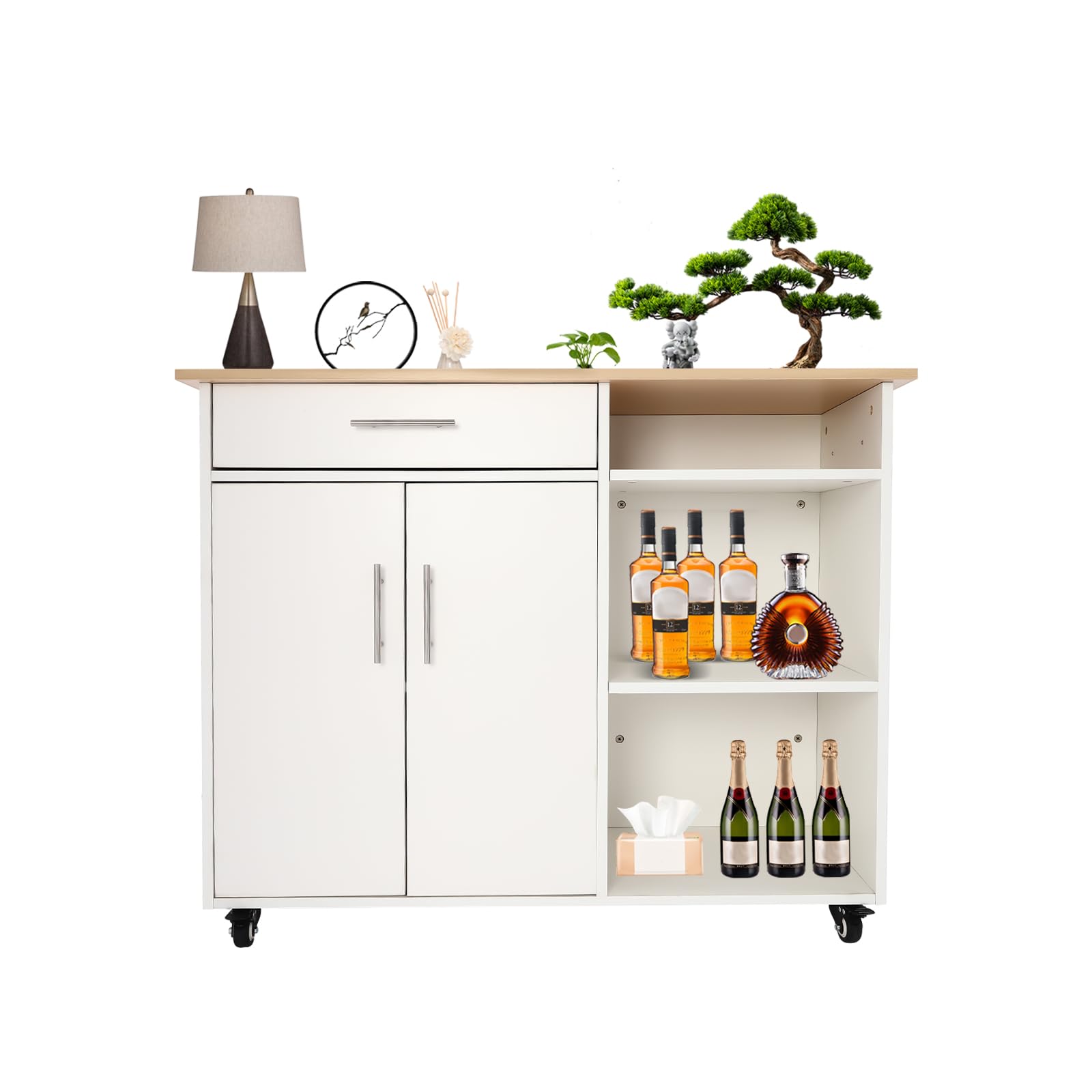 Eleeferri 42" Rolling Kitchen Island Cart with Storage Kitchen Island on Wheels Furniture Cart Table Portable Dining Room Serving Utility Carts with