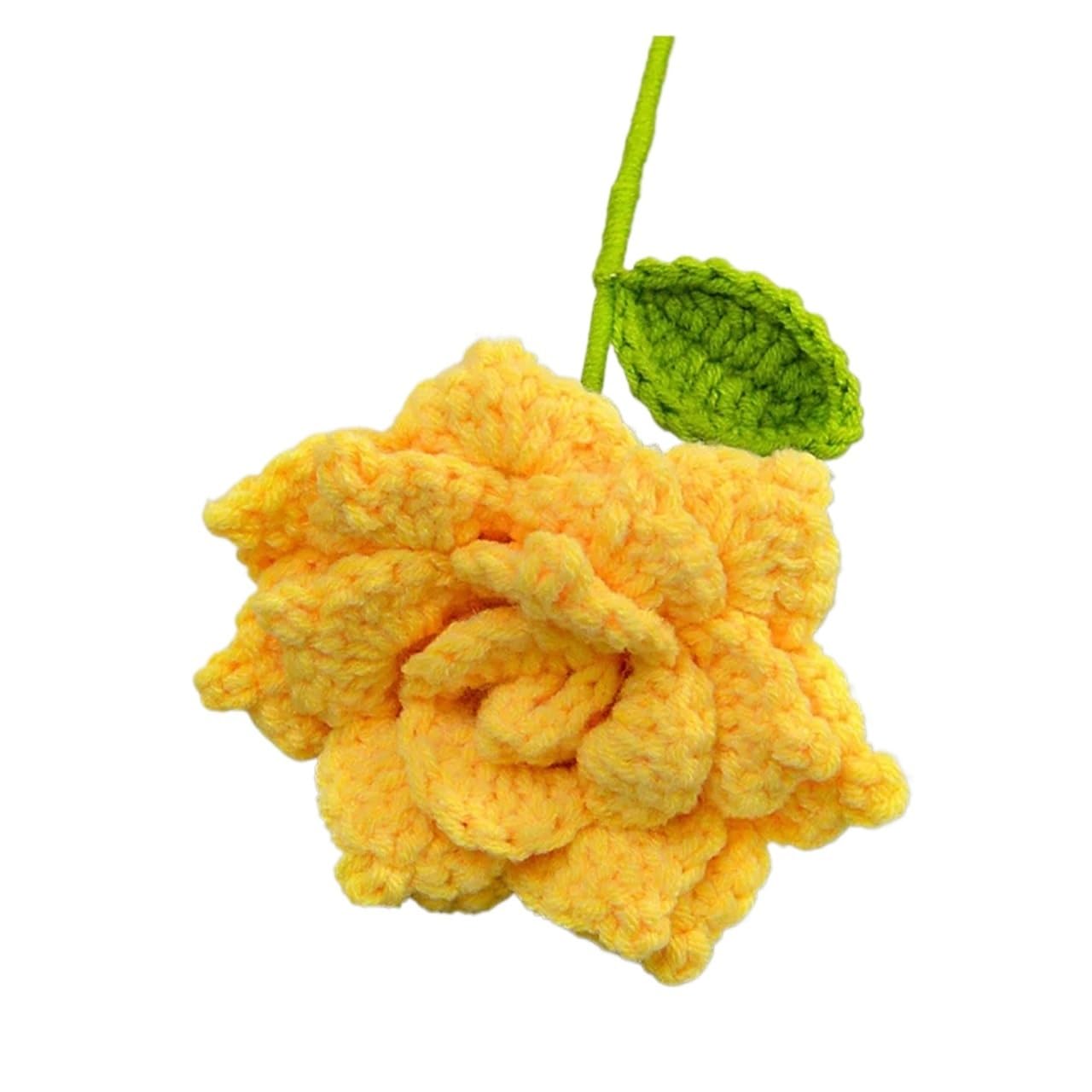 Ndsjaie Yellow Fabric Flowers Home Decor 1Pc Handmade Crochet Flower Bouquets, Knitted Fabric Rose Bouquet For Diy Home Decor, For Woman Wife Mom Girlfriend Lovers For Wedding Celebration Decor(Yellow)