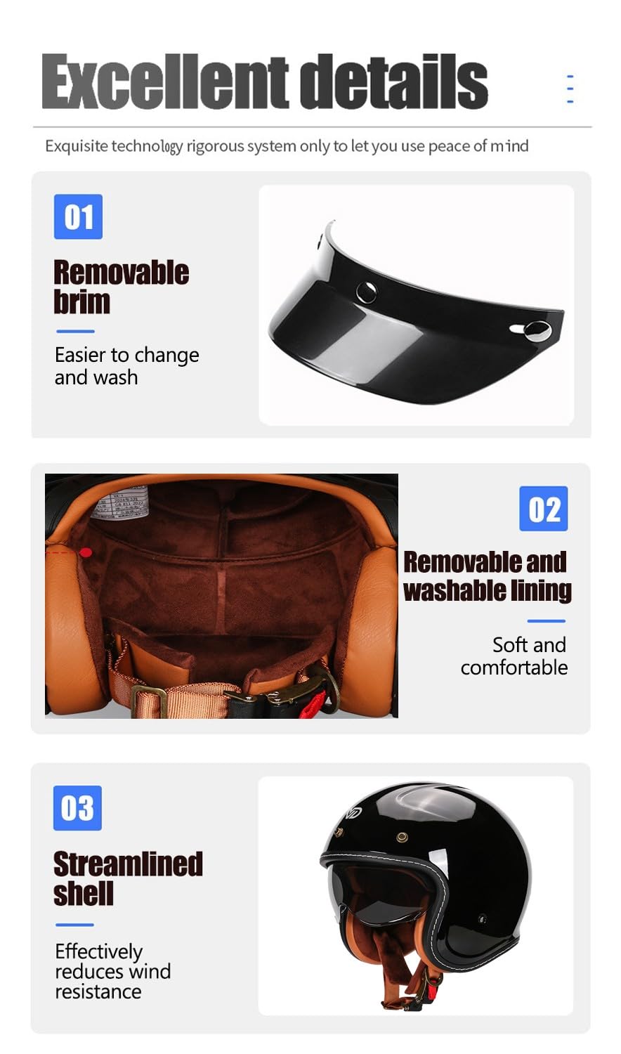Retro 3/4 Motorrad Helm Deutsche JetHelm Vintage-Roller-Helm DOTECE-Zertifizierter Retro-Motorradhelm Mit Offenem Gesicht Für Damen Und Herren Leichter Moped-Helm