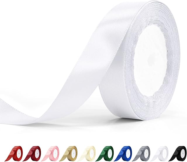 Bealif White Satin Ribbon 20mm X 22m, White Solid Color Fabric Ribbons Thick Decorative Ribbon for Gift Wrapping, Crafting, Hair Bows, Sewing Project, Floral,Wedding Decoration(25 Yards)