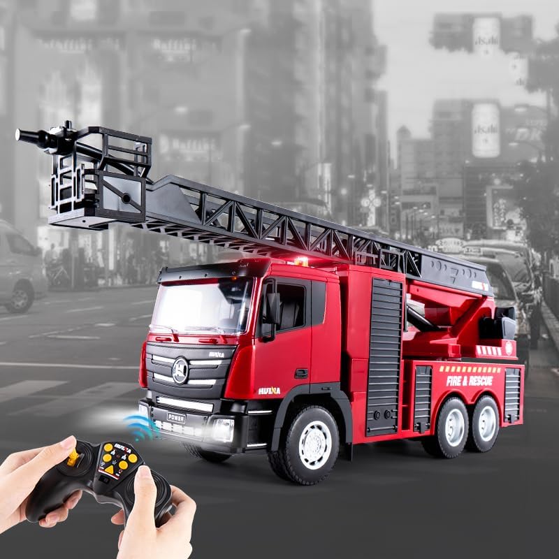 HUINA 1361 1/18 RC Aerial Ladder Fire Truck 9CH Remote Control Spray Car Model Hobby Grade Model for Ages 14+