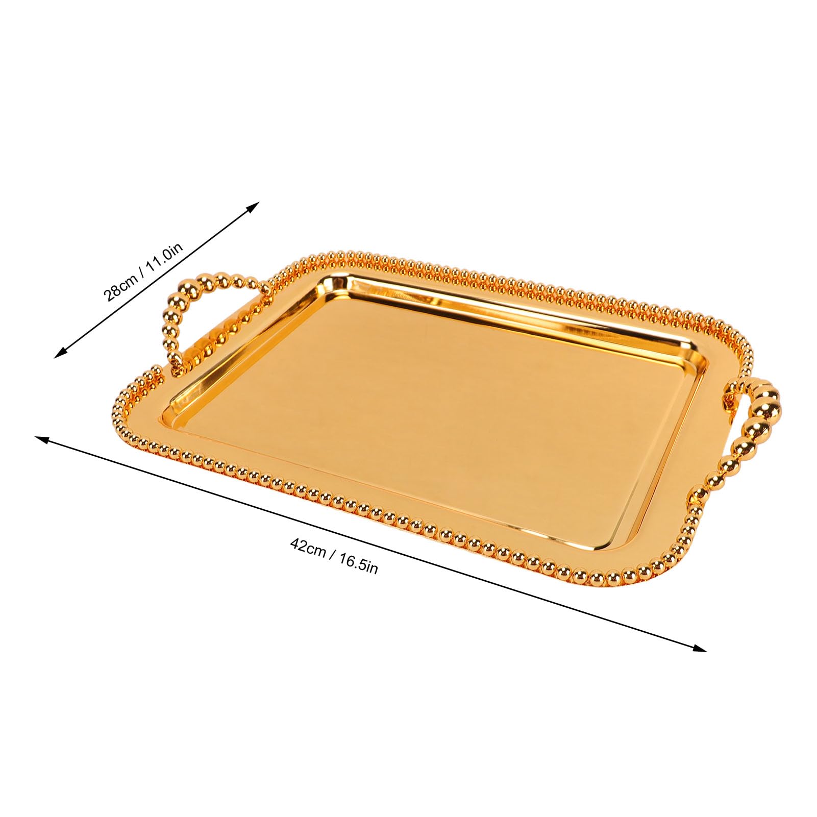 Bandeja para Servir de Metal con Espejo Rectangular Sunicon, Cuentas y Asas (Gold)