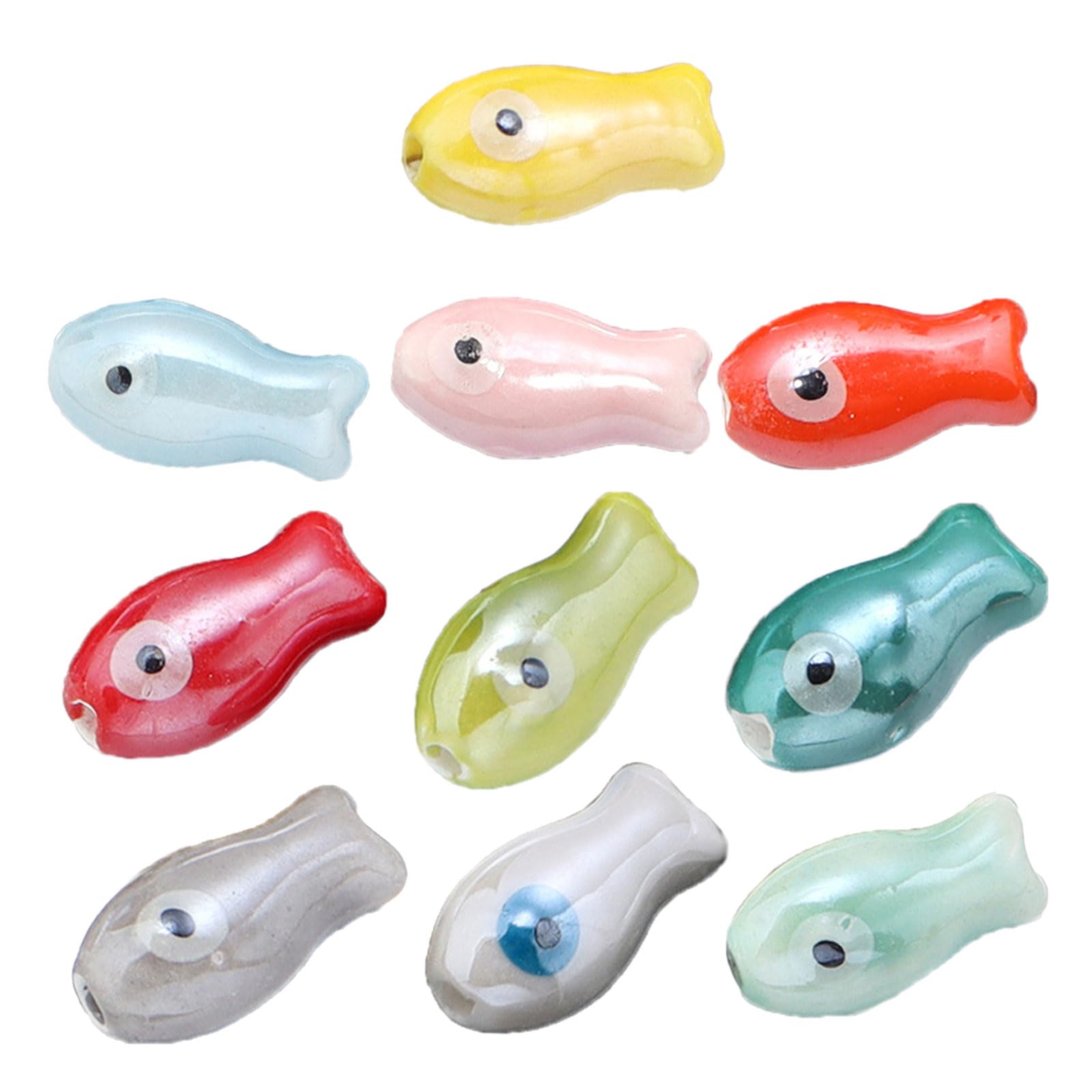 CAZSTYK 10Pcs Vibrant Handpainted Ceramic Fish Charm Spacer Beads Unique Craft Charm for Bracelets Necklaces Keychains Hand Painted Ceramic Beads for Bracelets