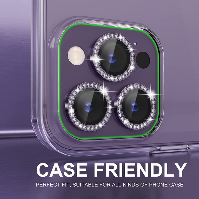 Image of for iPhone 14 /14 Plus Camera Lens Protector Tempered Glass Screen Protector, Anti-Scratch Premium Tempered Glass Film Aluminum Alloy 3D Lens Ring - (2 Pack, Purple)