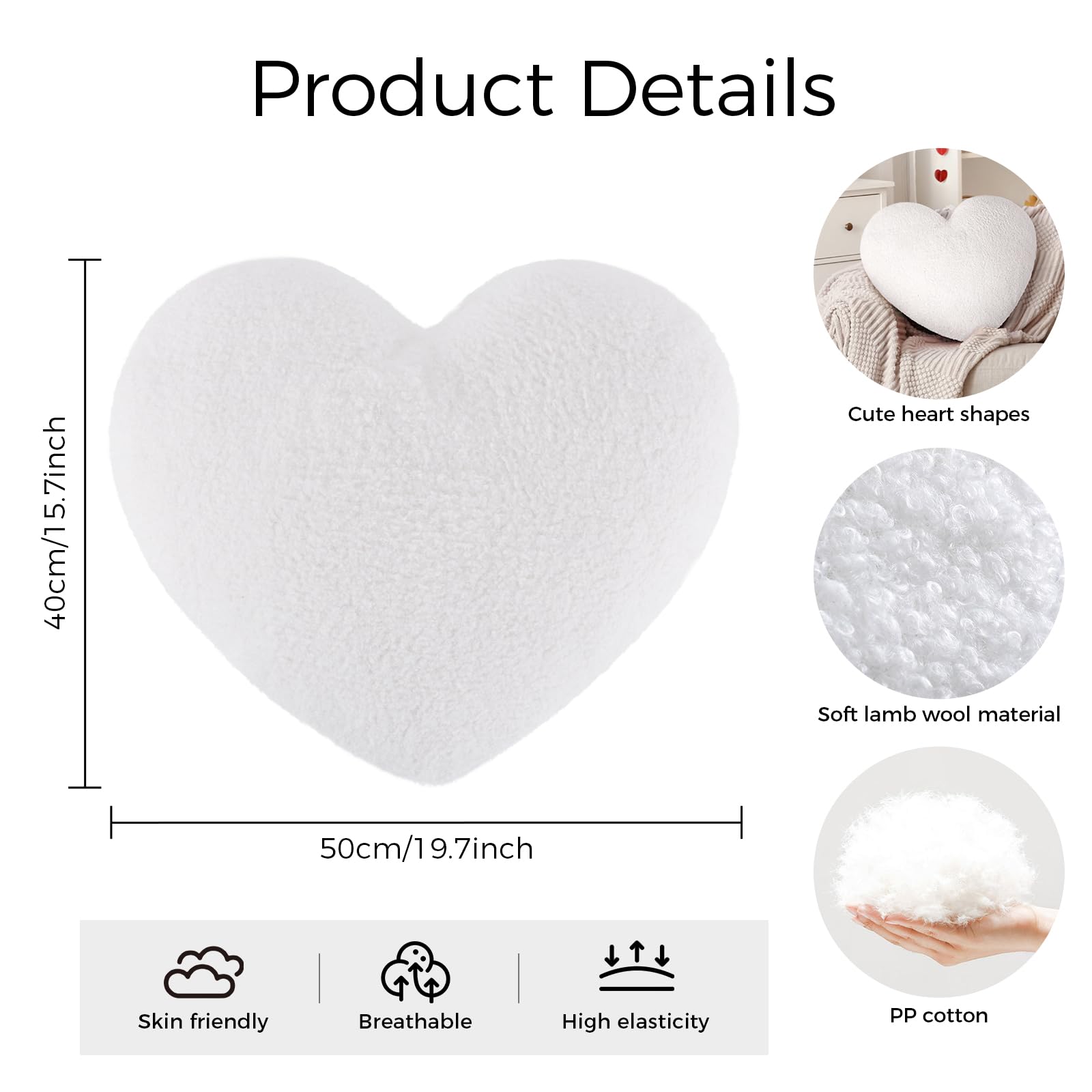 Valentine's Day Heart Pillow White Cute Soft Throw Pillows for Bedroom Living Room White Cushion Cute Pillow for Couch Bed Valentine's Day