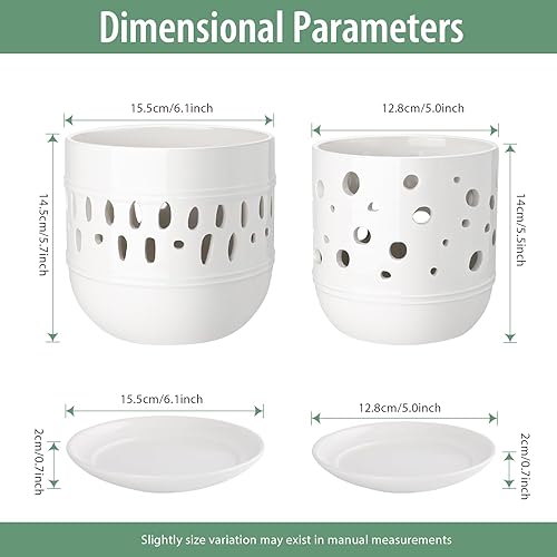 Miniatura 9 de LITUDISO Olla de orquídea de cerámica, macetas de orquídeas huecas de cerámica de 5+6 pulgadas (blanco)