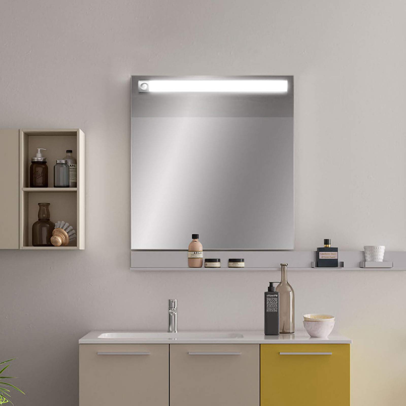 Lámpara LED Moderna para Espejo de baño con Sensor de Movimiento y Carga USB, luz de Maquillaje Impermeable con Interruptor, Blanco cálido 3000K, para Dormitorio, Sala de Estar, Plateado, 30CM