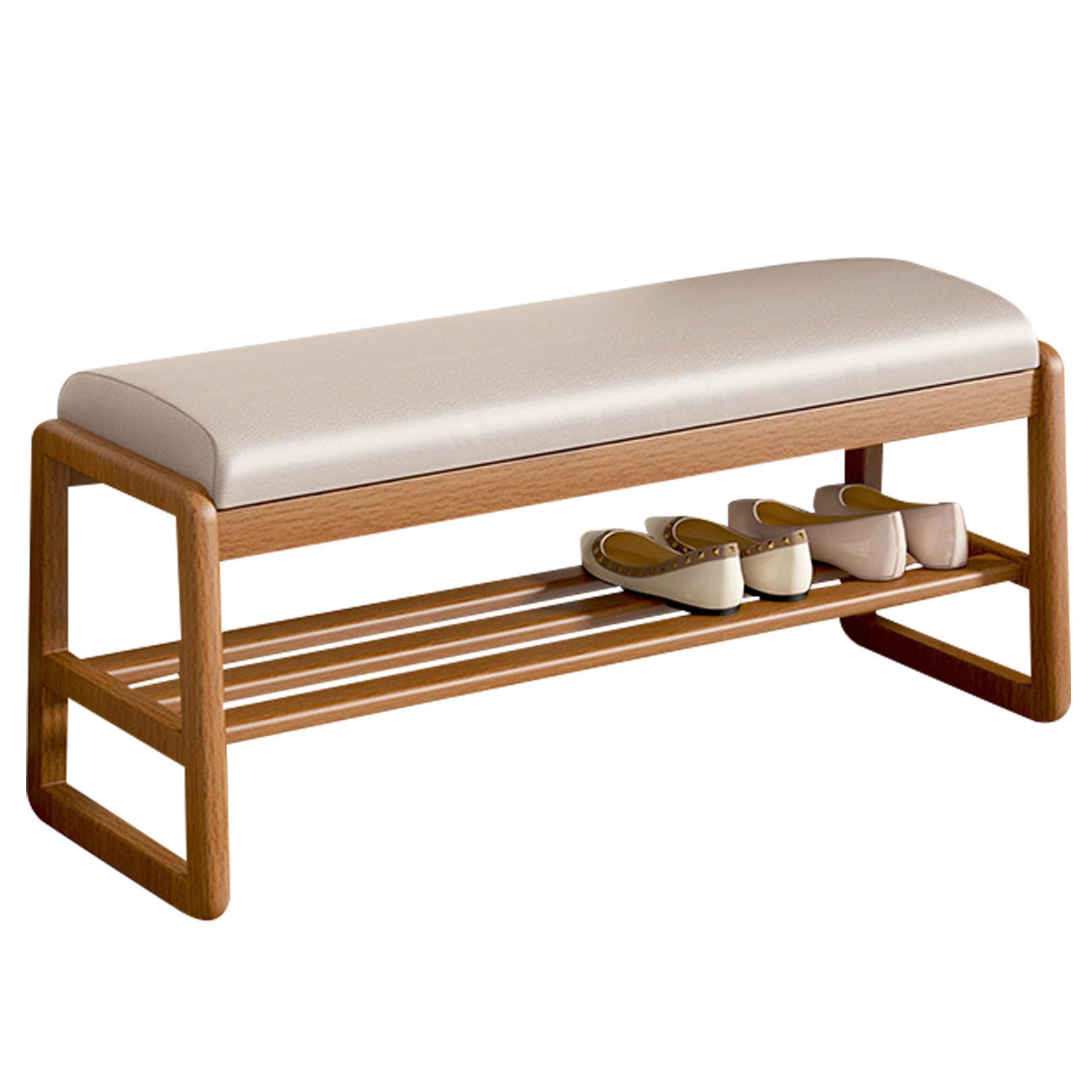 Banc à chaussures avec assise cuir synthétique et rangement chaussures en bois
