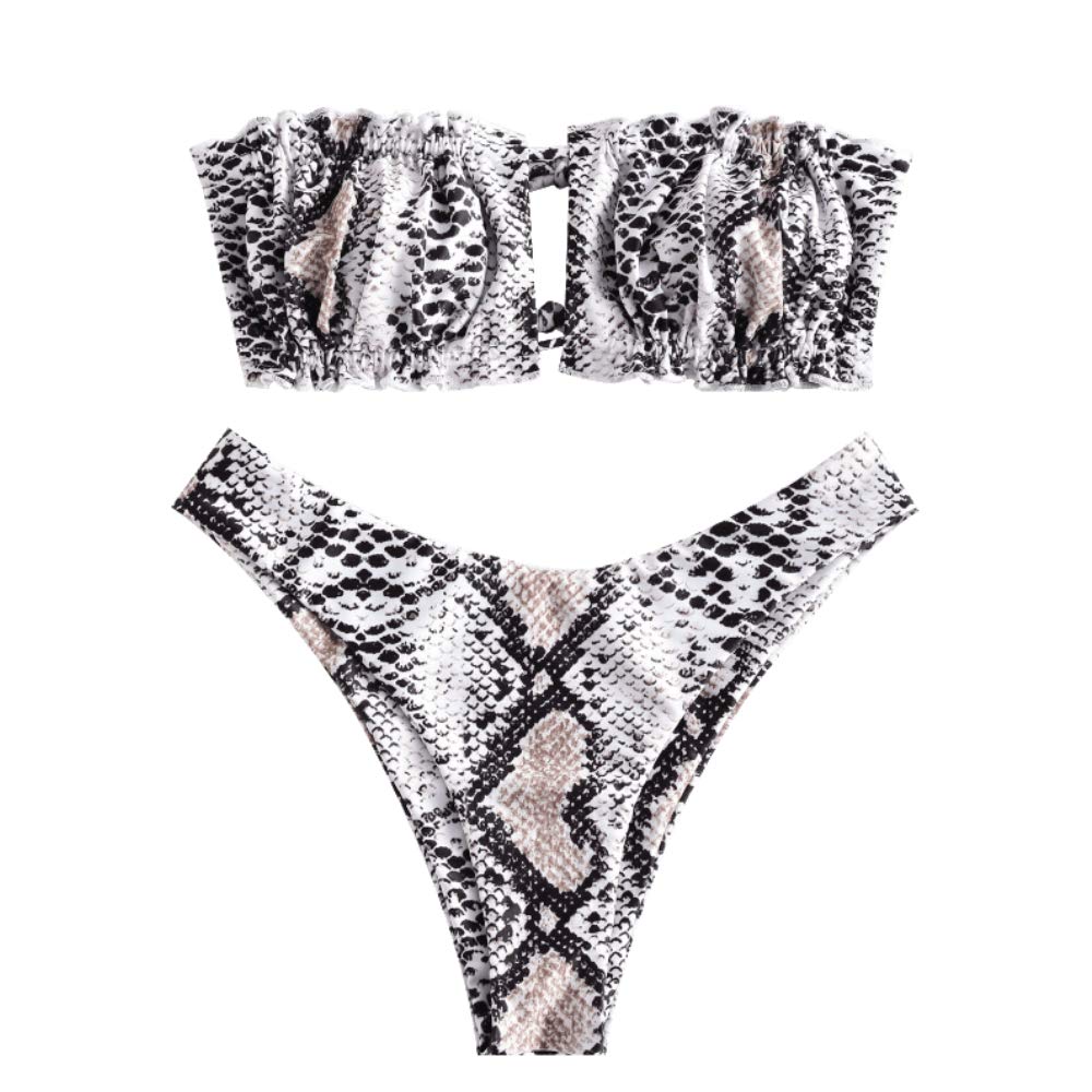 ZAFUL Set Bikini da Donna, Fascia Senza Spalline con Coulisse e Costumi da Bagno in Tinta Unita con Rouches