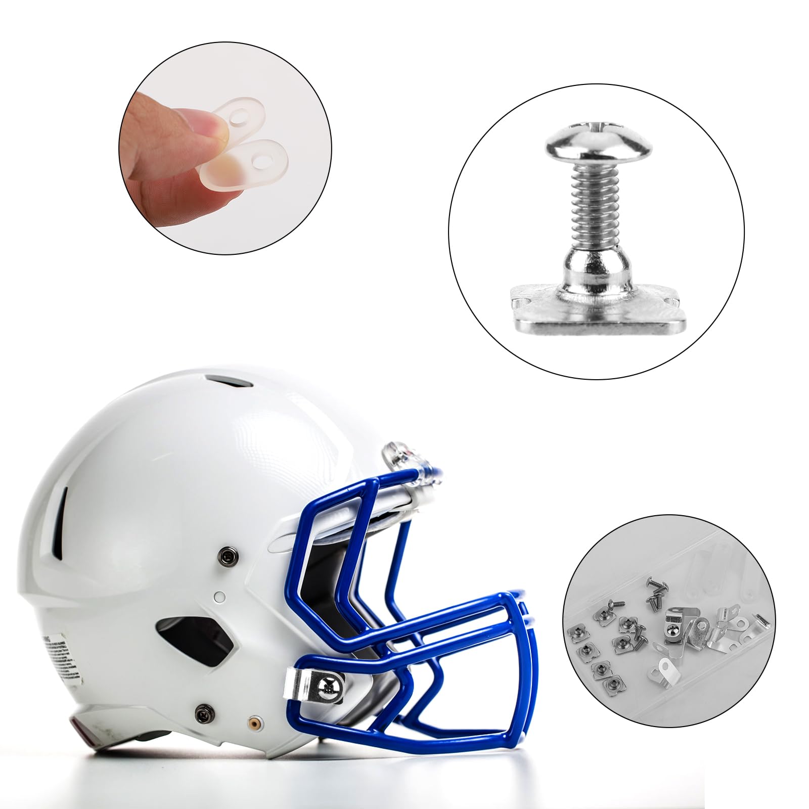 Kit Riparazione per Casco Football, Incluso Clip per Visiera da Football a Forma di R, Dadi, Viti, Guarnizione in Gomma, Baseball, Softball, Hockey, Kit Hardware per Casco da Football