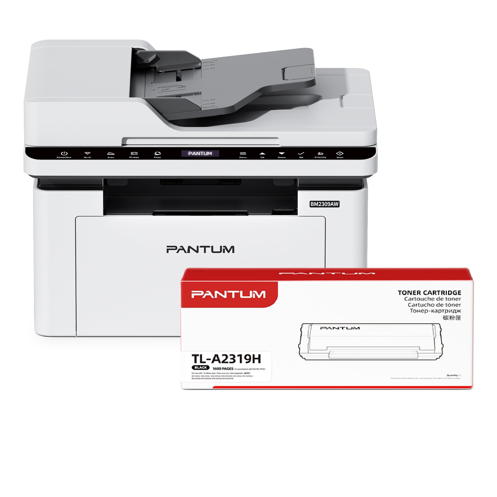PANTUM BM2309AW Imprimante Laser Multifonction, Noir et Blanc, Impression, numérisation, Copie 3en1 avec ADF, WLAN &USB, A4, 20 ppm, Airprint/Mopria APP, avec Toner TL-A2319H (1600 Pages)