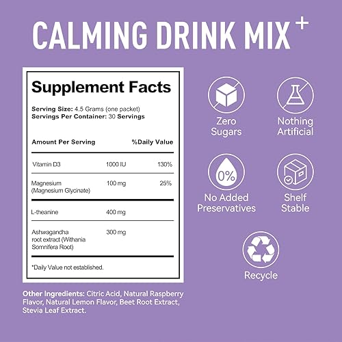 Miniatura 6 de MTCUNXI UltraCalm Super Cortisol Bebida con Glicinato de Magnesio, Ashwagandha, L-Teanina, Vitamina D3, Polvo de Glicinato de Magnesio para el Sueño