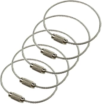 5Pack Luggage Tag Loops,6 Inch Stainless Steel String Keychain for Silicon Luggage Tags by Ovener