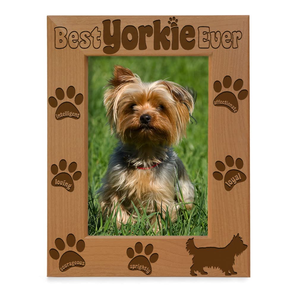 KATE POSHBest Yorkie Ever Engraved Natural Wood Picture Frame, Pet Memorial Gifts, New Puppy Gifts, Dog Lover Gift, Paw Prints on My Heart (4x6 Vertical)