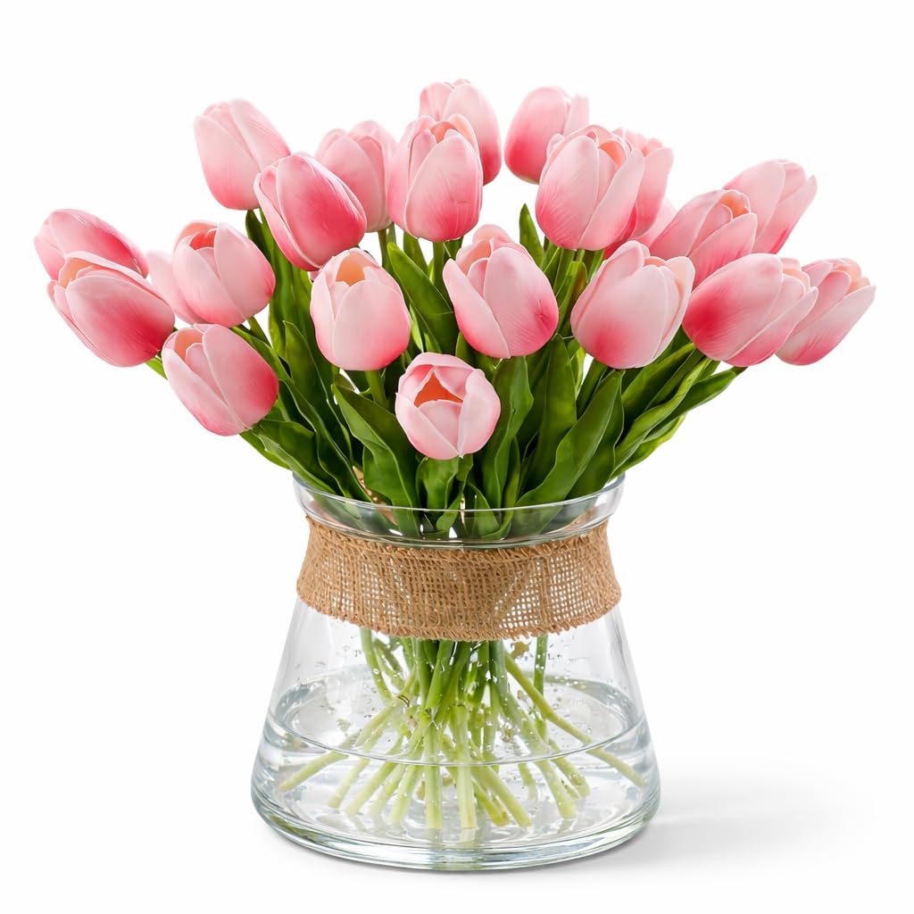 Artificial Tulip Flowers Bunches for Vase | Home Decoration Items for Living Room | Flower Bunch Fake Flowers for Gifting | Living Room Corner Table Top Bedroom Wedding. (14, White & Pink)-image-31