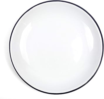 Enamelware 10.5 Inch Coupe Style Dinner Plate, Solid White with Black Rim