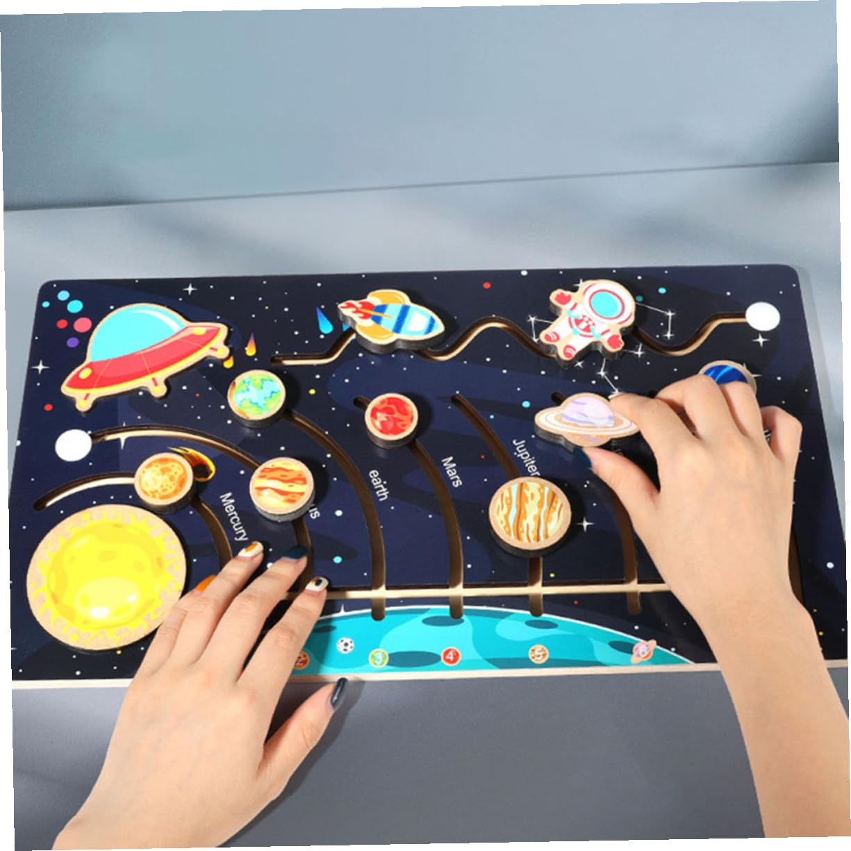 Gatuida Puzzle di Legno del Cosmo Solare 9 Pianeti Mobili per Bambini, Materiale Legno, Educativo per Attività di Apprendimento Prescolare, Migliora Abilità Cognitive