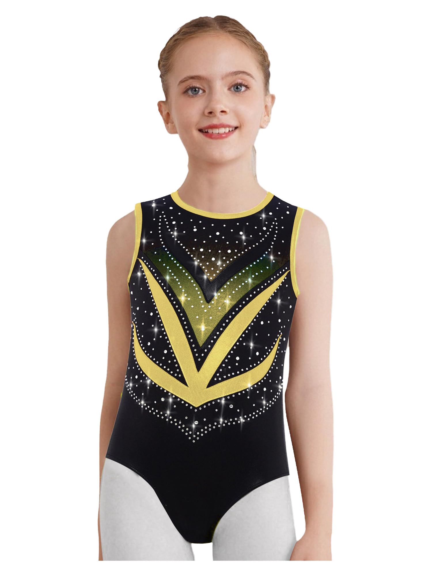 Pezzi Tutu Da Ginnastica Per Bambina Scintillante Tutu Da Ginnastica Con Pantaloncini Shorts Fazzoletto Per Capelli Leotard Da Da Maglia Da Per Competizioni Oro 5-6 anni