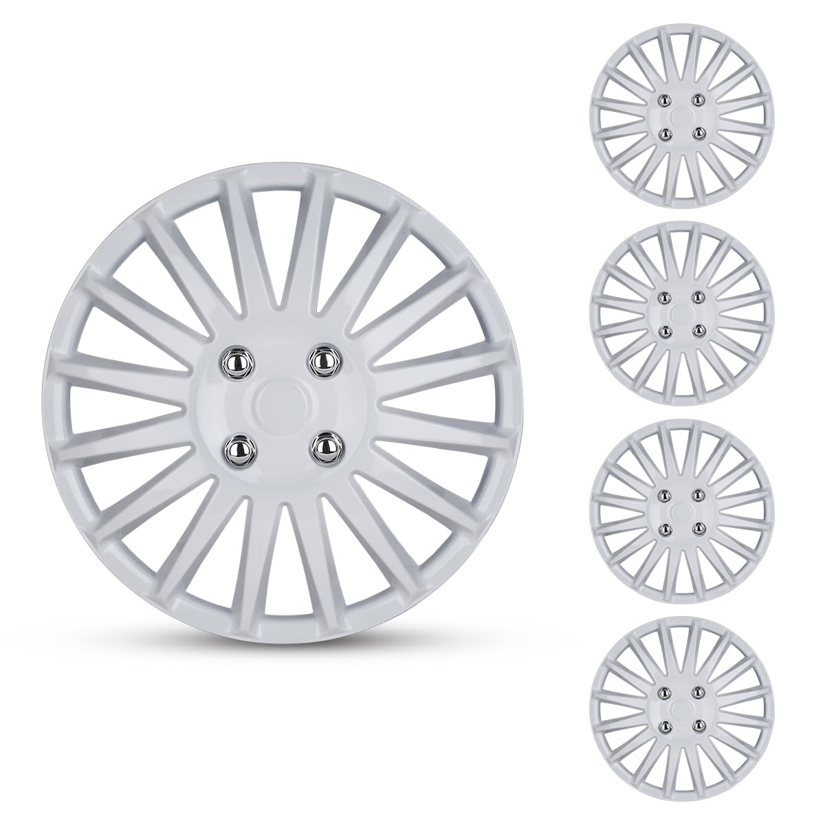 CAROXX Hubcaps 16'', Wheel Rim Cover Universal R16 Hub Caps, Snap On Car Pickup Truck SUV, Wheel Covers, ABS Material, Set of 4, 16-Inch, White Lacquer