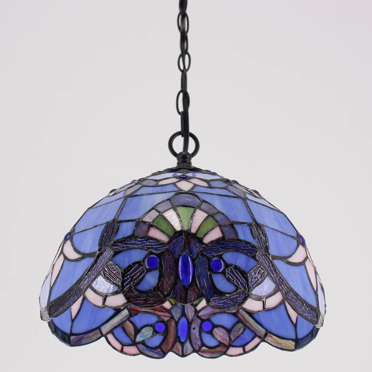 Tiffany - Lámpara colgante con enchufe azul y morado barroco, lámpara colgante de 12 pulgadas, serie S003C 8