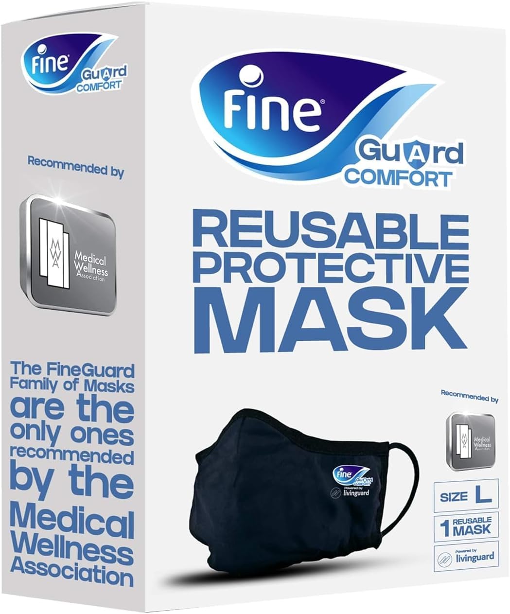 Guard REUsable Face Mask, Size Large For Adults. Fine Guard Comfort With Livinguard Technology. The Comfortable, REUsable, Washable, Virus Killing Face Mask
