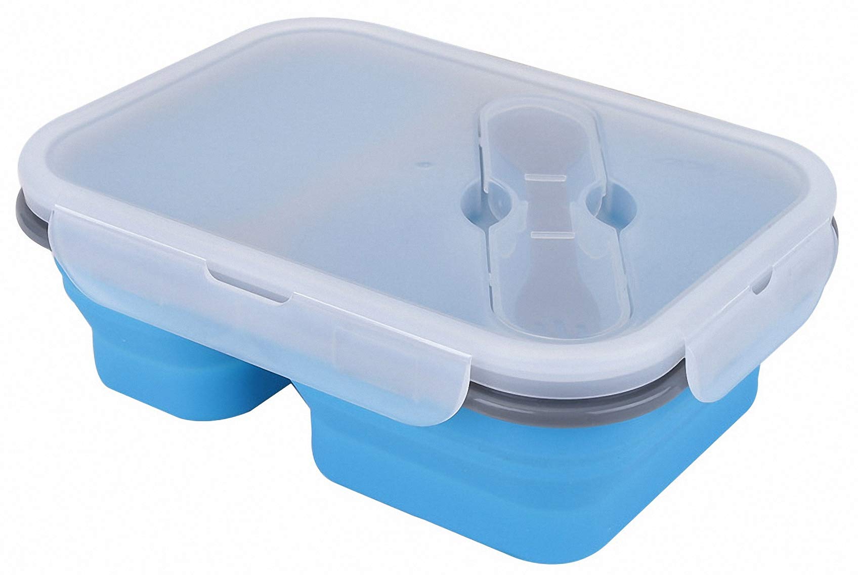 Ulalaza 2 Compartments-800Ml-Blue Silicone Collapsible Bento Storage Lunch Food Container Box For Microwave Freezer Dishwasher Safe Bpa Free 2 Compartments