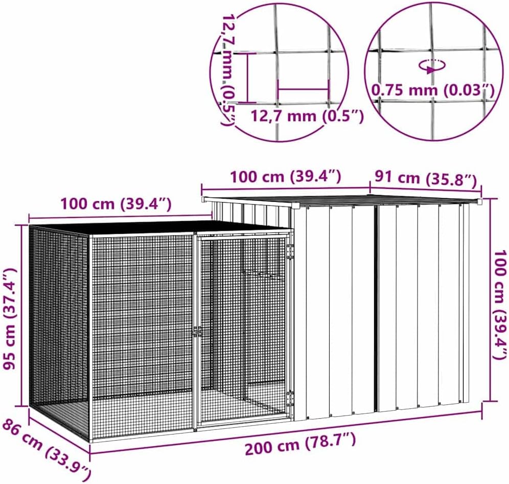 Side view of the vidaXL chicken cage showing the wire mesh run and solid coop section.