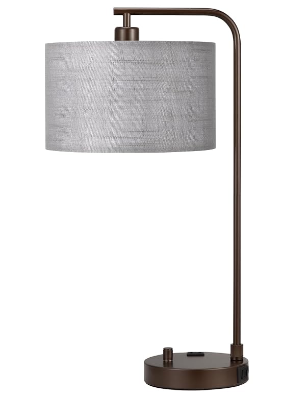 Innqoo Grey Tall Lamp for Bedroom with USB Port and Outlet, Dimmable Nightstand Bedside Lamps with Linen Lampshade, Desk Lamp for Home Office, Living Room, Guest Room, LED Bulb Included by Innqoo - Used condition - Image 8
